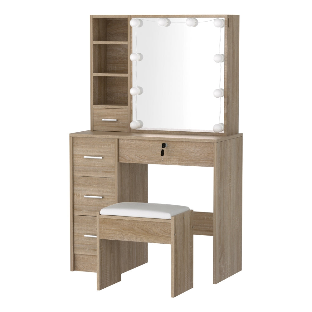 Artiss Dressing Table Set Stool 10 Led Bulbs Wood-Furniture &gt; Bedroom &gt; Dressing Vanity &amp; Dressing Tables-PEROZ Accessories