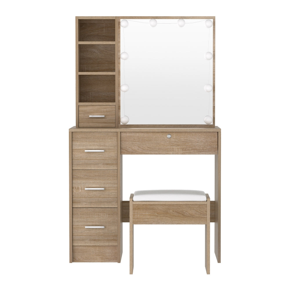 Artiss Dressing Table Set Stool 10 Led Bulbs Wood-Furniture &gt; Bedroom &gt; Dressing Vanity &amp; Dressing Tables-PEROZ Accessories