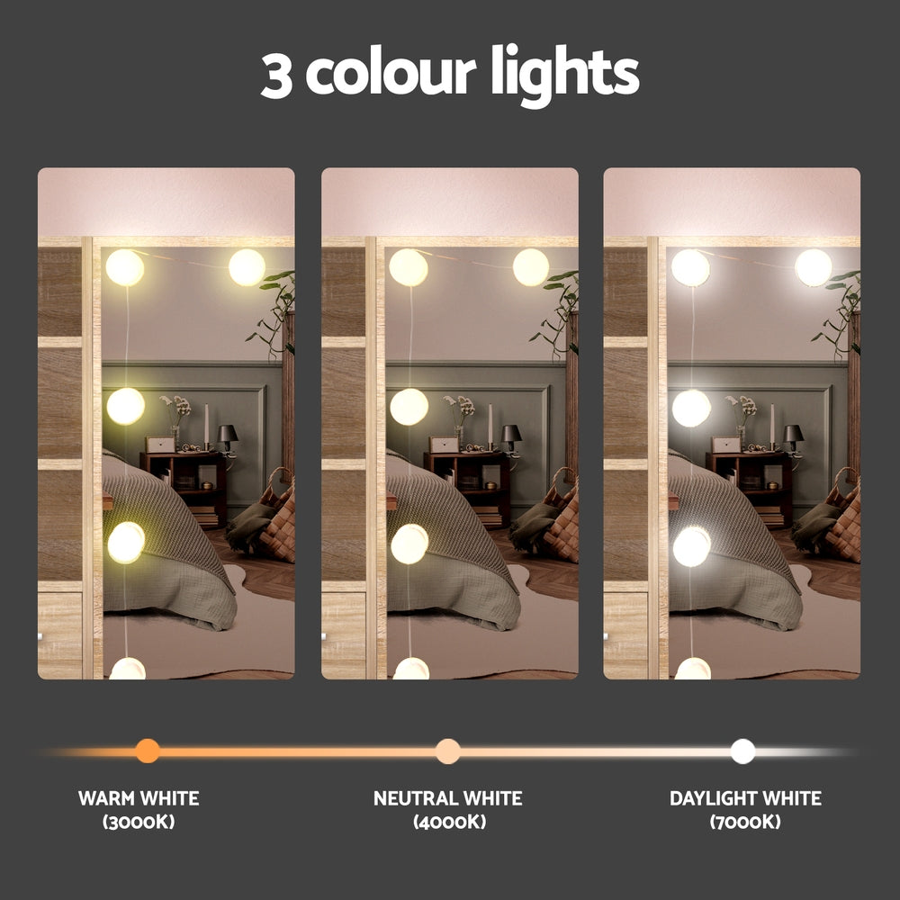 Artiss Dressing Table Set Stool 10 Led Bulbs Wood-Furniture &gt; Bedroom &gt; Dressing Vanity &amp; Dressing Tables-PEROZ Accessories