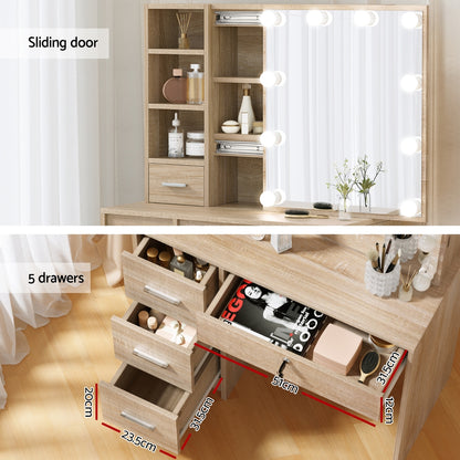 Artiss Dressing Table Set Stool 10 Led Bulbs Wood-Furniture &gt; Bedroom &gt; Dressing Vanity &amp; Dressing Tables-PEROZ Accessories