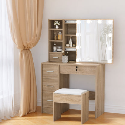 Artiss Dressing Table Set Stool 10 Led Bulbs Wood-Furniture &gt; Bedroom &gt; Dressing Vanity &amp; Dressing Tables-PEROZ Accessories