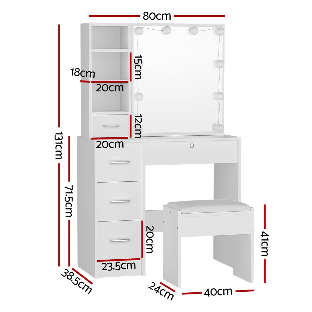 Artiss Dressing Table Set Stool 10 Led Bulbs White Dylan-Furniture &gt; Bedroom-PEROZ Accessories