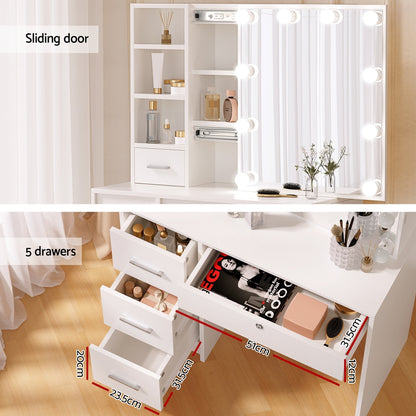 Artiss Dressing Table Set Stool 10 Led Bulbs White Dylan-Furniture &gt; Bedroom-PEROZ Accessories