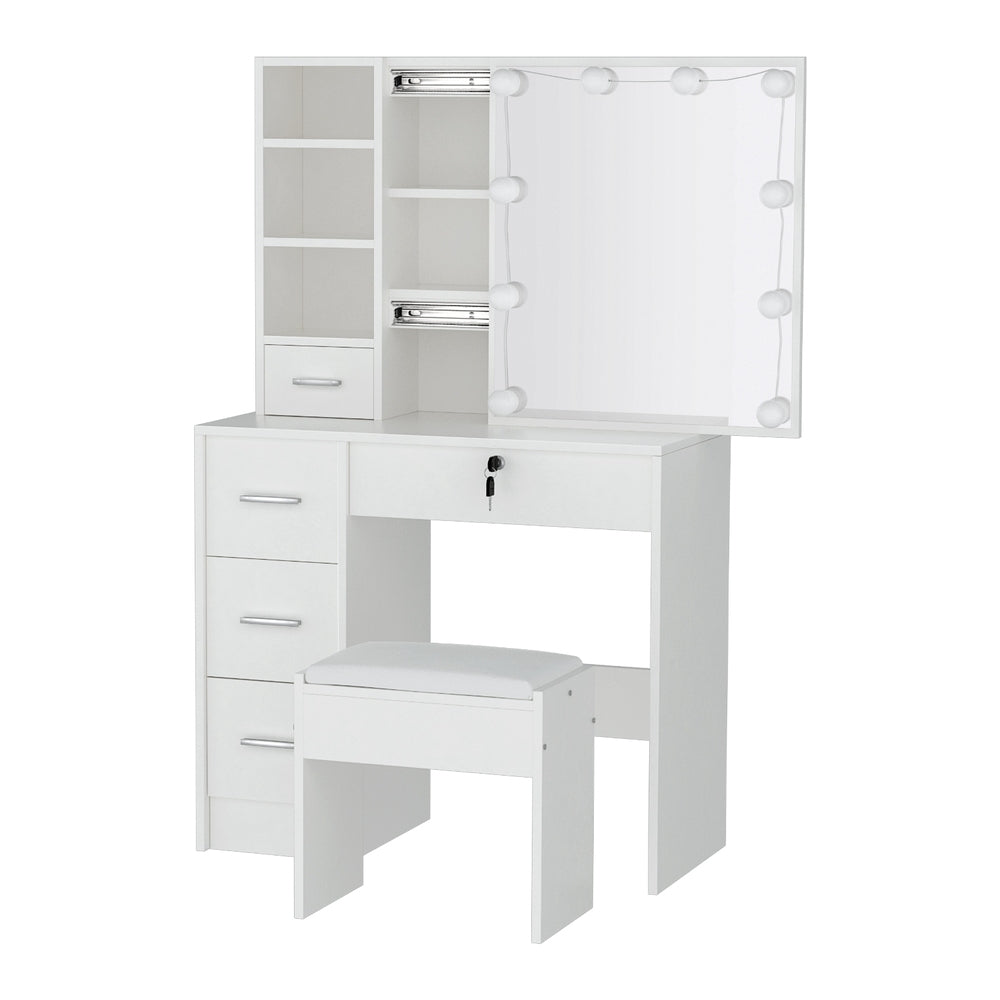 Artiss Dressing Table Set Stool 10 Led Bulbs White Dylan-Furniture &gt; Bedroom-PEROZ Accessories