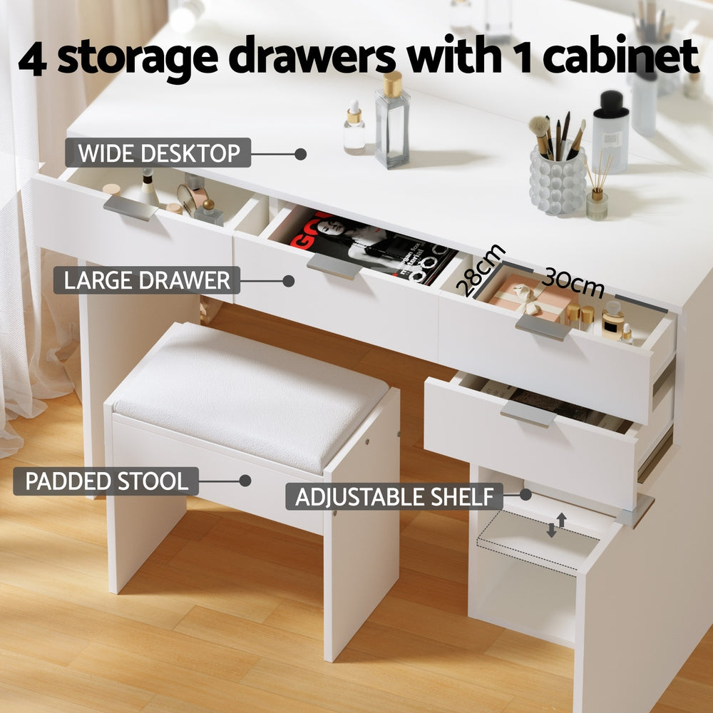 Artiss Dressing Table Set Stool 10 Led Bulbs White-Furniture &gt; Bedroom &gt; Dressing Vanity &amp; Dressing Tables-PEROZ Accessories