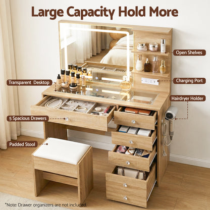 Artiss Dressing Table LED Vanity Desk Set Stool Wood-Furniture > Bedroom > Dressing Vanity &amp; Dressing Tables-PEROZ Accessories