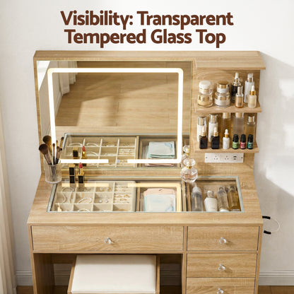 Artiss Dressing Table LED Vanity Desk Set Stool Wood-Furniture > Bedroom > Dressing Vanity &amp; Dressing Tables-PEROZ Accessories