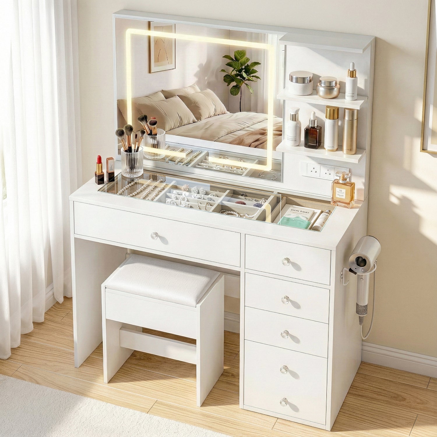 Artiss Dressing Table LED Vanity Desk Set Stool White-Furniture > Bedroom > Dressing Vanity &amp; Dressing Tables-PEROZ Accessories
