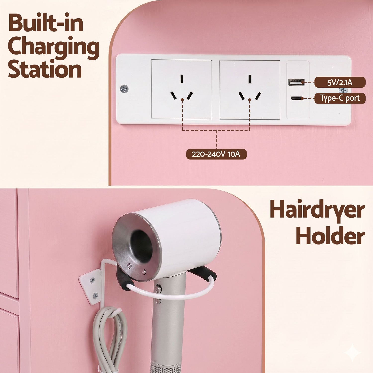 Artiss Dressing Table Charging Station LED Vanity Desk Set Stool Glass Top Make up Mirror Storage Drawer Pink