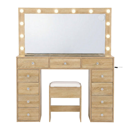 Artiss Dressing Table Vanity Desk Set Stool LED Bulbs Wood-Furniture > Bedroom > Dressing Vanity &amp; Dressing Tables-PEROZ Accessories