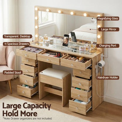 Artiss Dressing Table Vanity Desk Set Stool LED Bulbs Wood-Furniture > Bedroom > Dressing Vanity &amp; Dressing Tables-PEROZ Accessories