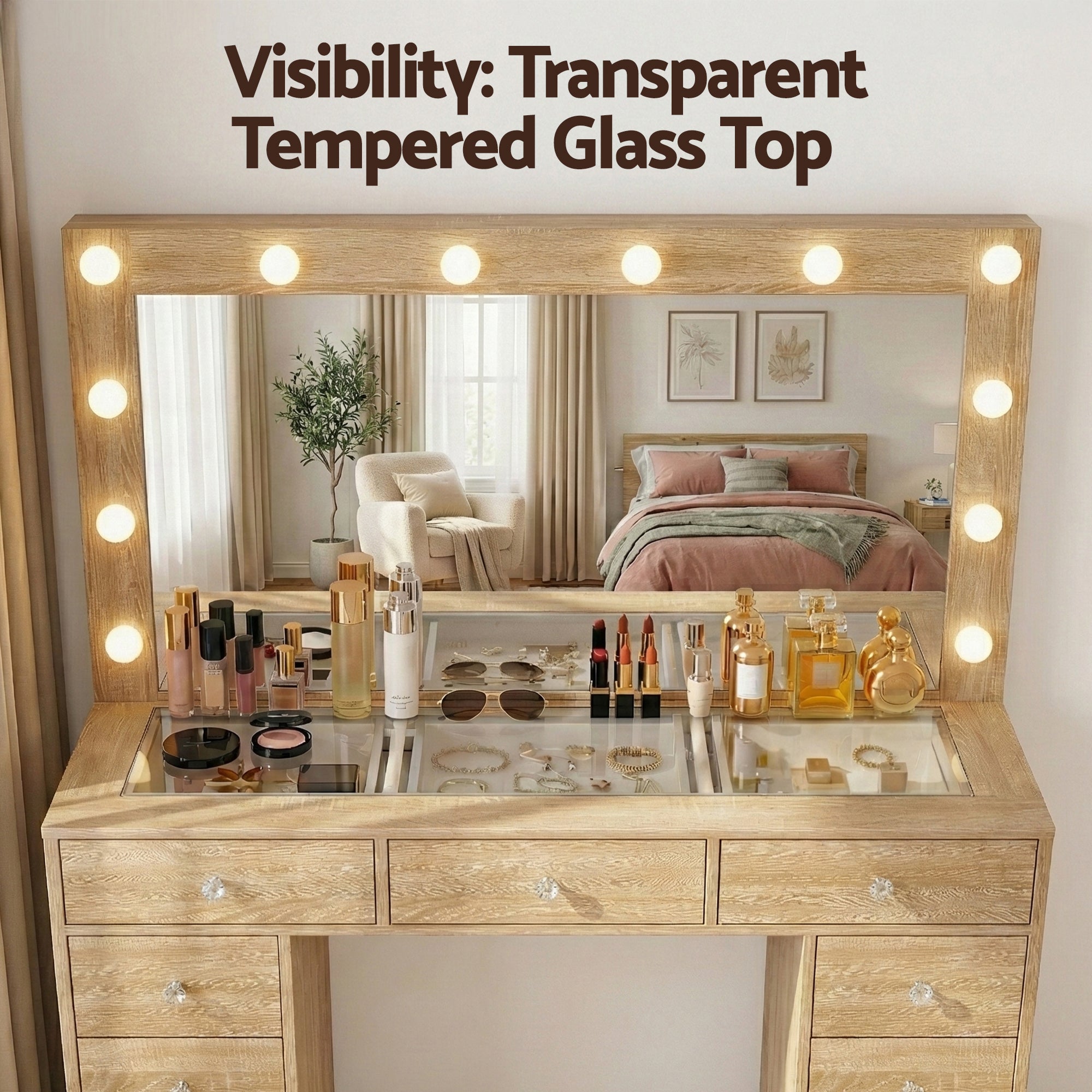 Artiss Dressing Table Vanity Desk Set Stool LED Bulbs Wood-Furniture > Bedroom > Dressing Vanity &amp; Dressing Tables-PEROZ Accessories