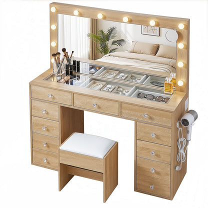 Artiss Dressing Table Vanity Desk Set Stool LED Bulbs Wood-Furniture > Bedroom > Dressing Vanity &amp; Dressing Tables-PEROZ Accessories