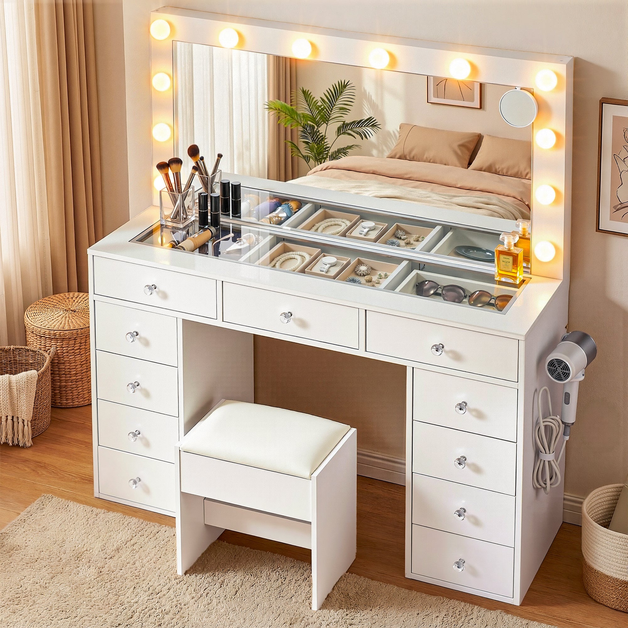 Artiss Dressing Table Vanity Desk Set Stool LED Bulbs White-Furniture > Bedroom > Dressing Vanity &amp; Dressing Tables-PEROZ Accessories
