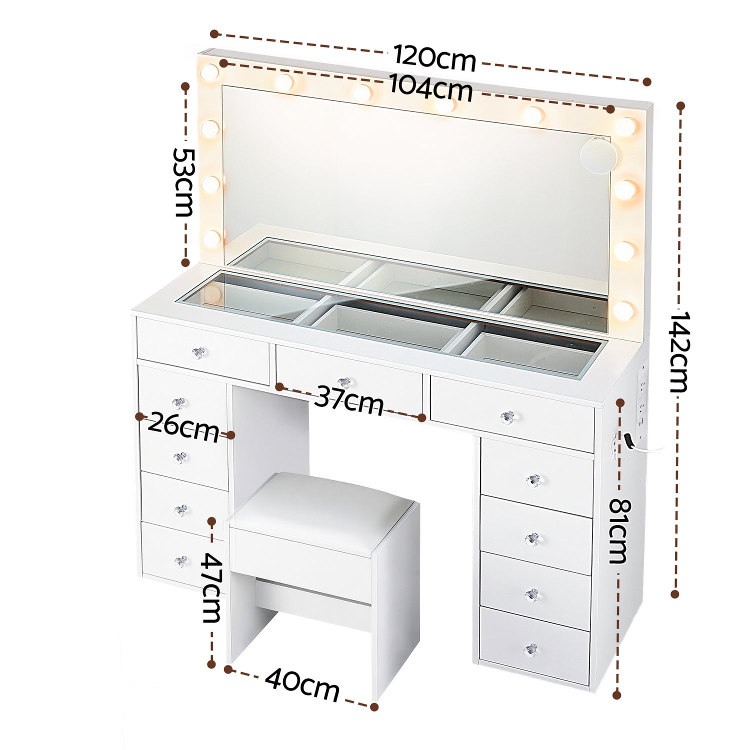 Artiss Dressing Table Vanity Desk Set Stool LED Bulbs White-Furniture > Bedroom > Dressing Vanity &amp; Dressing Tables-PEROZ Accessories