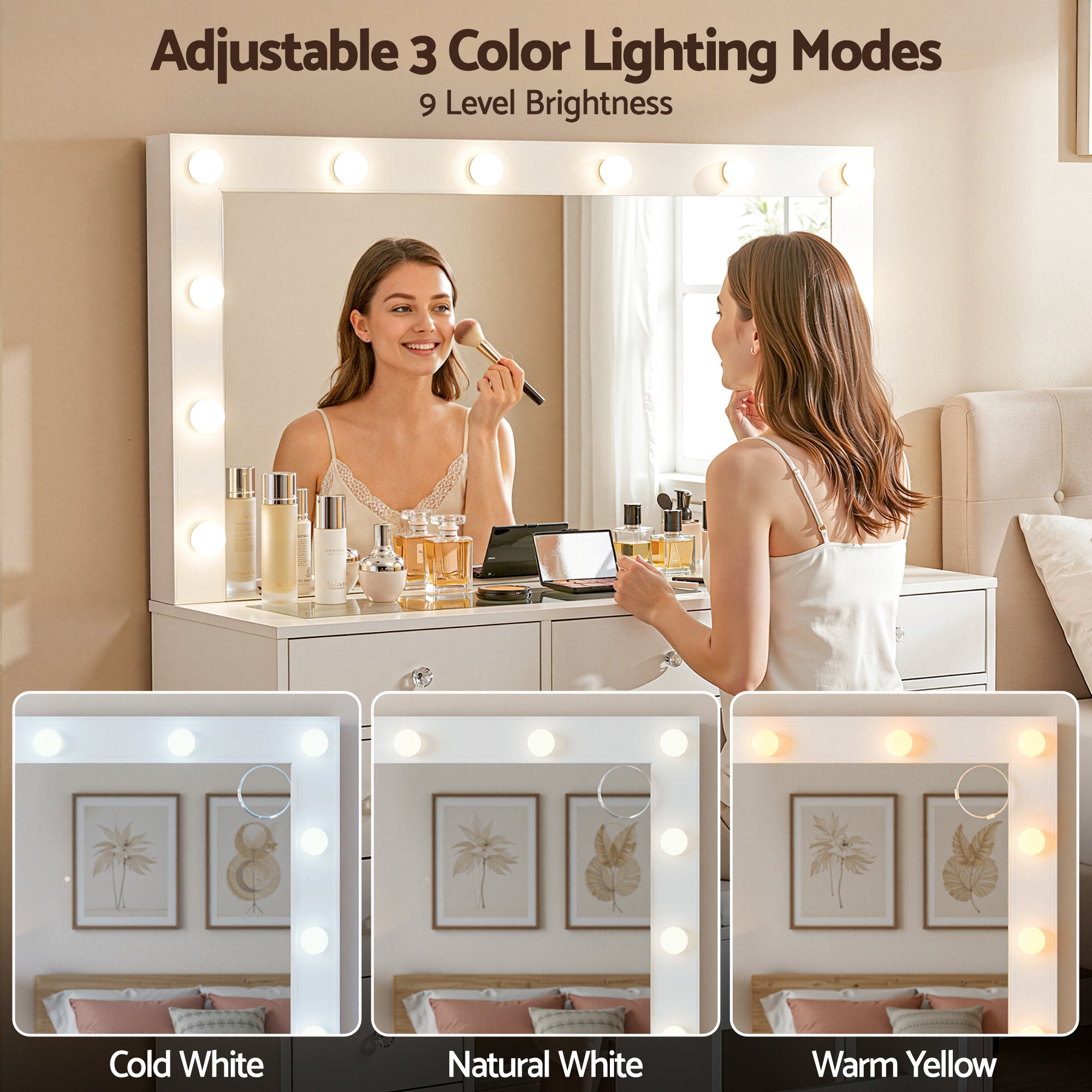 Artiss Dressing Table Vanity Desk Set Stool LED Bulbs White-Furniture > Bedroom > Dressing Vanity &amp; Dressing Tables-PEROZ Accessories