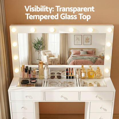 Artiss Dressing Table Vanity Desk Set Stool LED Bulbs White-Furniture > Bedroom > Dressing Vanity &amp; Dressing Tables-PEROZ Accessories