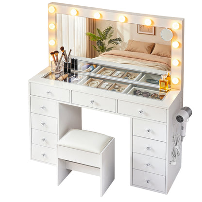 Artiss Dressing Table Vanity Desk Set Stool LED Bulbs White-Furniture > Bedroom > Dressing Vanity &amp; Dressing Tables-PEROZ Accessories