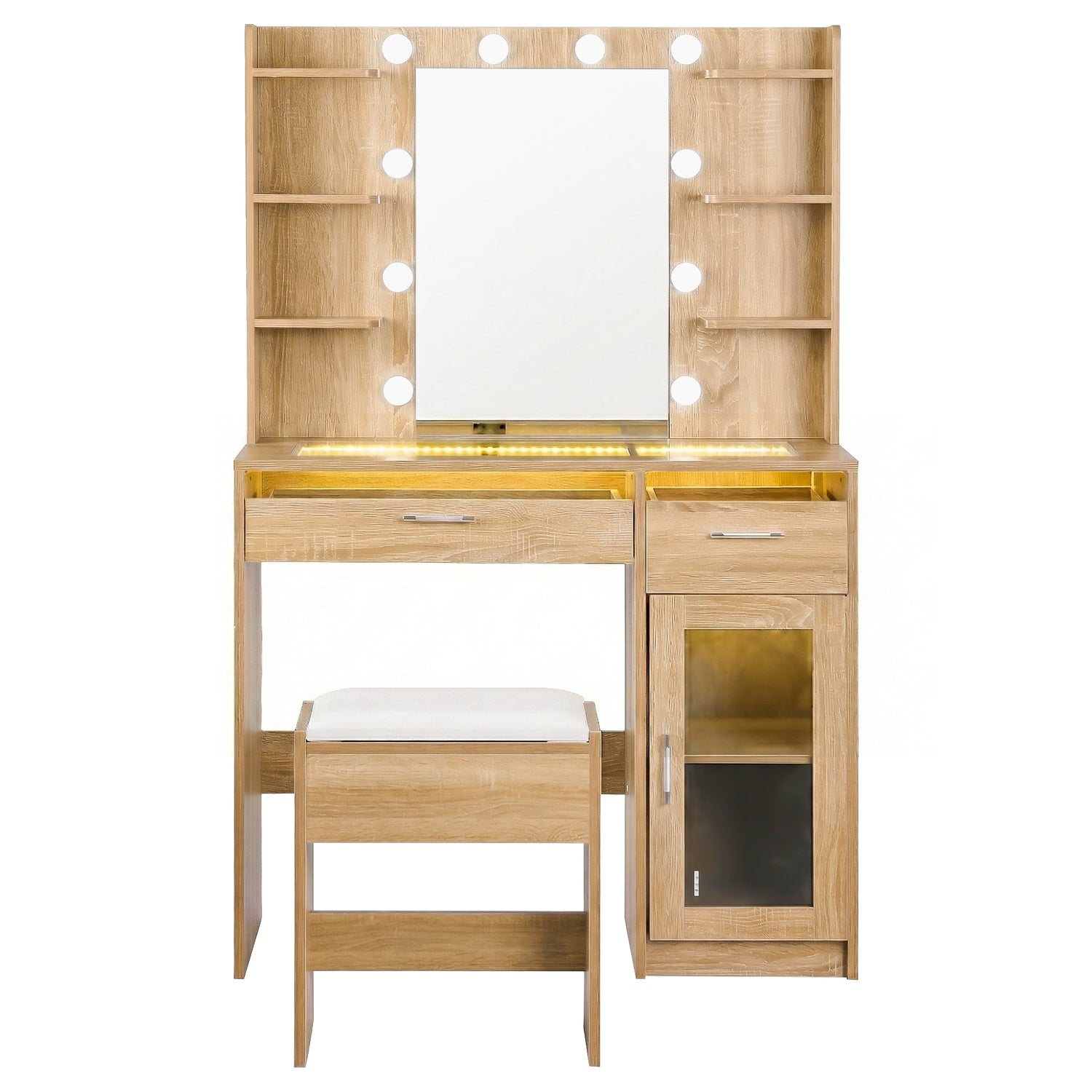 Artiss Dressing Table Vanity Desk Set 10 LED Bulbs RGB Light Wood-Furniture > Bedroom > Dressing Vanity &amp; Dressing Tables-PEROZ Accessories