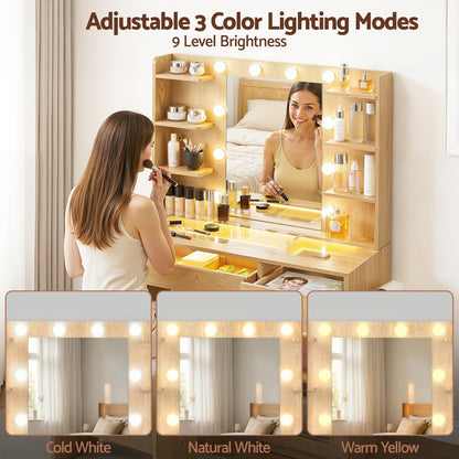 Artiss Dressing Table Vanity Desk Set 10 LED Bulbs RGB Light Wood-Furniture > Bedroom > Dressing Vanity &amp; Dressing Tables-PEROZ Accessories