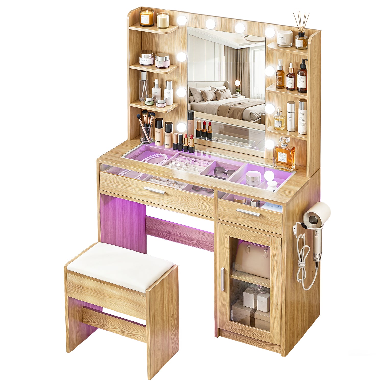 Artiss Dressing Table Vanity Desk Set 10 LED Bulbs RGB Light Wood-Furniture > Bedroom > Dressing Vanity &amp; Dressing Tables-PEROZ Accessories