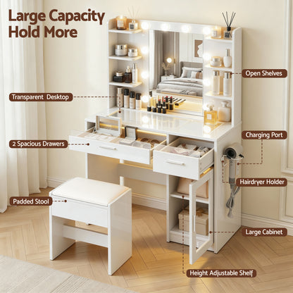 Artiss Dressing Table Vanity Desk Set 10 LED Bulbs RGB Light White-Furniture > Bedroom > Dressing Vanity &amp; Dressing Tables-PEROZ Accessories