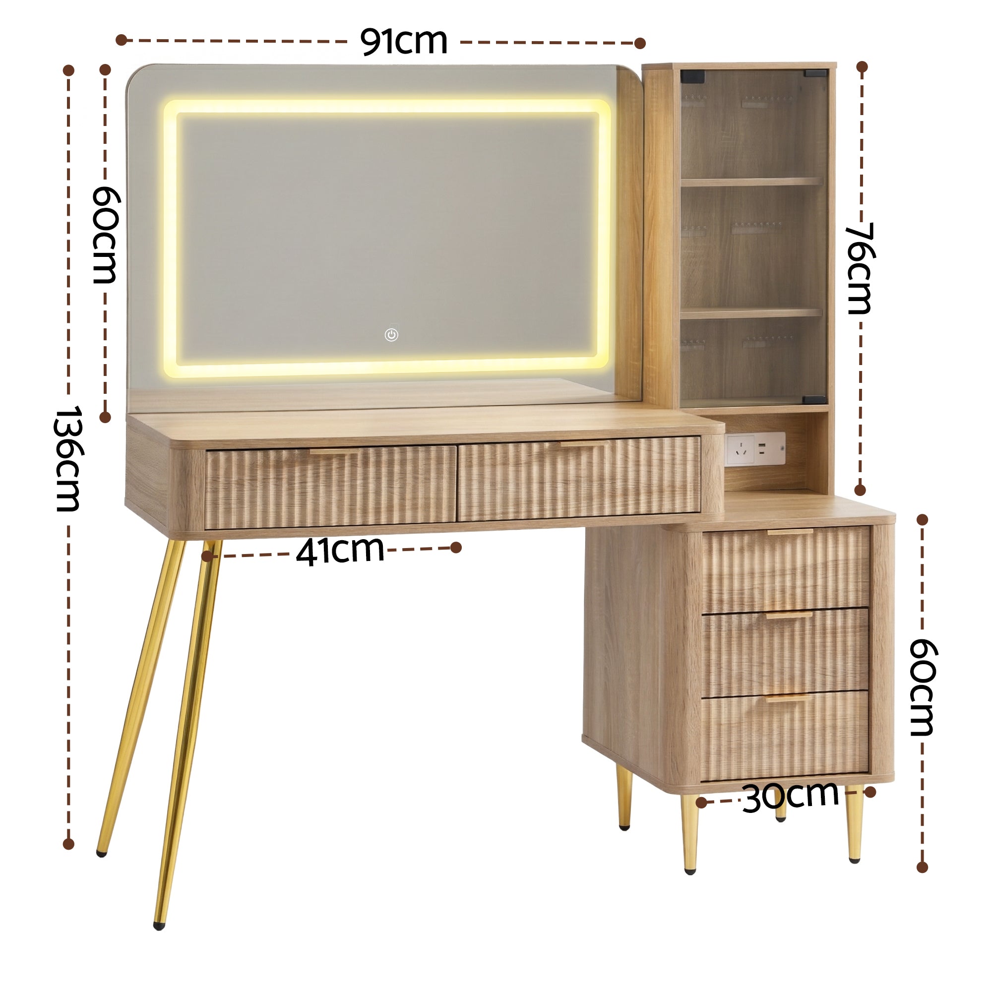 Artiss Dressing Table LED Vanity Desk Charging Station Wood-Furniture > Bedroom > Dressing Vanity &amp; Dressing Tables-PEROZ Accessories