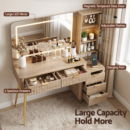Artiss Dressing Table LED Vanity Desk Charging Station Wood-Furniture > Bedroom > Dressing Vanity &amp; Dressing Tables-PEROZ Accessories