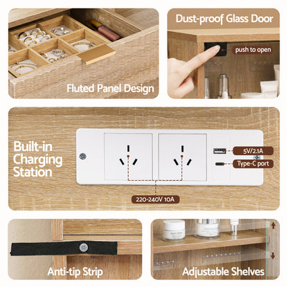 Artiss Dressing Table LED Vanity Desk Charging Station Wood-Furniture > Bedroom > Dressing Vanity &amp; Dressing Tables-PEROZ Accessories