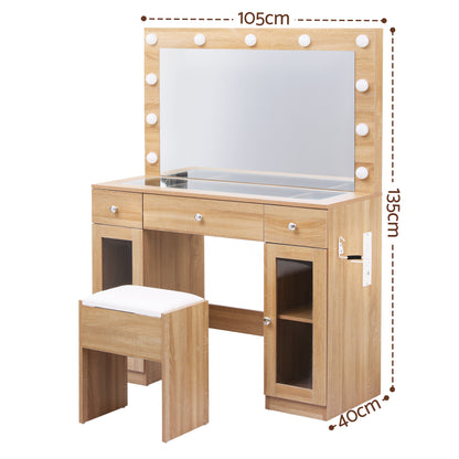 Artiss Dressing Table Vanity Desk Set LED Bulbs RGB Light Wood-Furniture > Bedroom > Dressing Vanity &amp; Dressing Tables-PEROZ Accessories