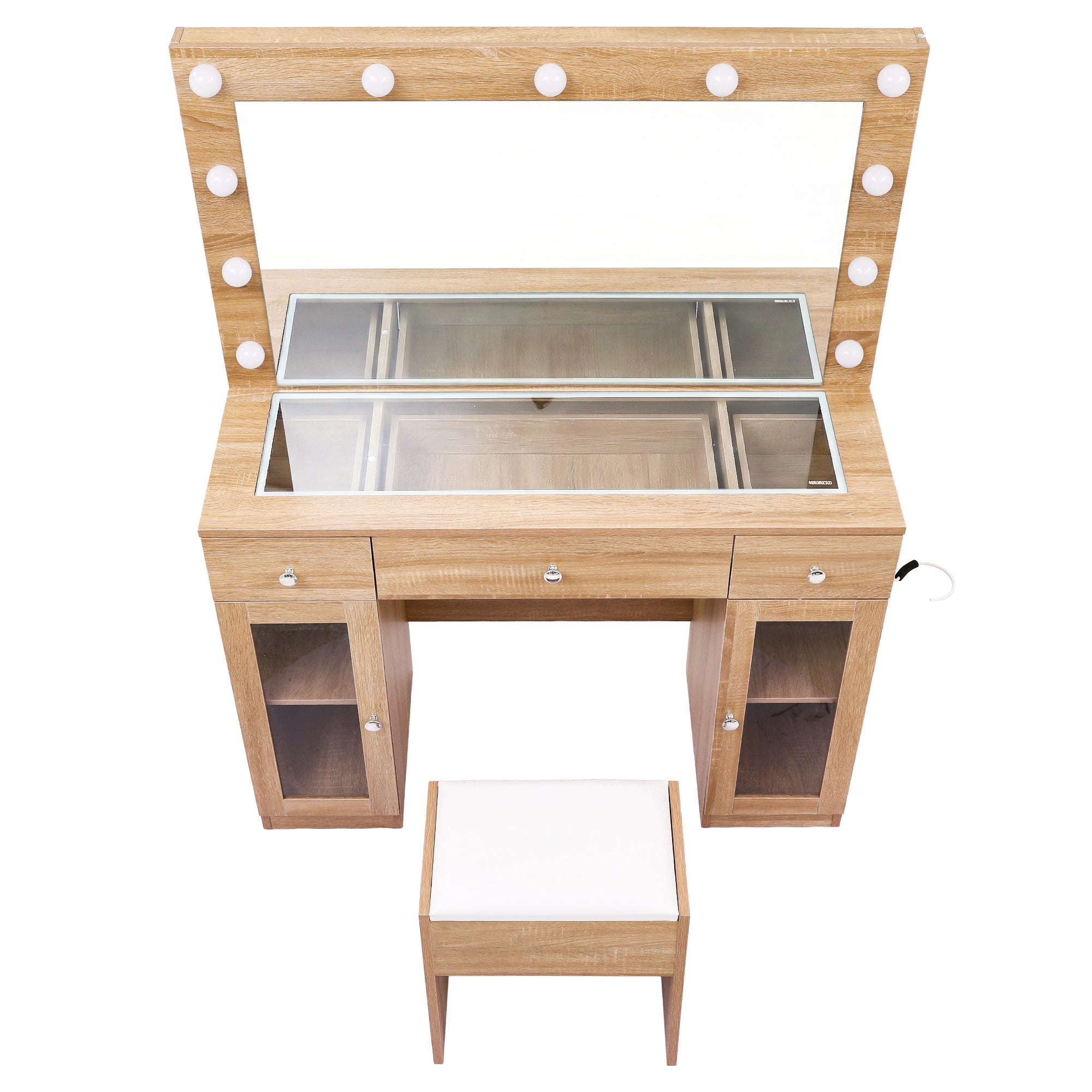 Artiss Dressing Table Vanity Desk Set LED Bulbs RGB Light Wood-Furniture > Bedroom > Dressing Vanity &amp; Dressing Tables-PEROZ Accessories