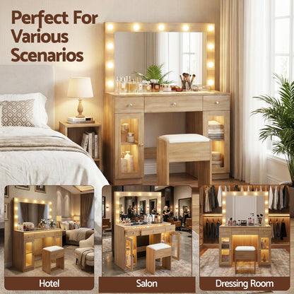 Artiss Dressing Table Vanity Desk Set LED Bulbs RGB Light Wood-Furniture > Bedroom > Dressing Vanity &amp; Dressing Tables-PEROZ Accessories