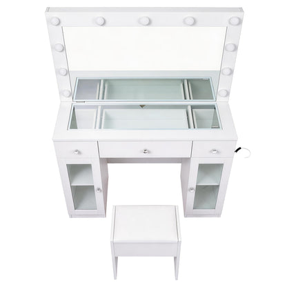 Artiss Dressing Table Vanity Desk Set LED Bulbs RGB Light White-Furniture > Bedroom > Dressing Vanity &amp; Dressing Tables-PEROZ Accessories
