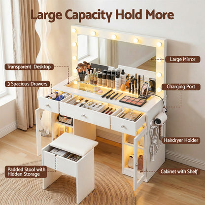 Artiss Dressing Table Vanity Desk Set LED Bulbs RGB Light White-Furniture > Bedroom > Dressing Vanity &amp; Dressing Tables-PEROZ Accessories