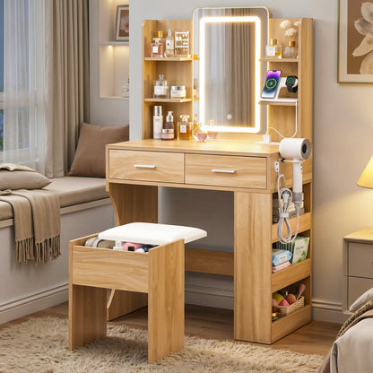 Artiss Dressing Table LED Vanity Desk Set Stool Wood-Furniture > Bedroom > Dressing Vanity &amp; Dressing Tables-PEROZ Accessories