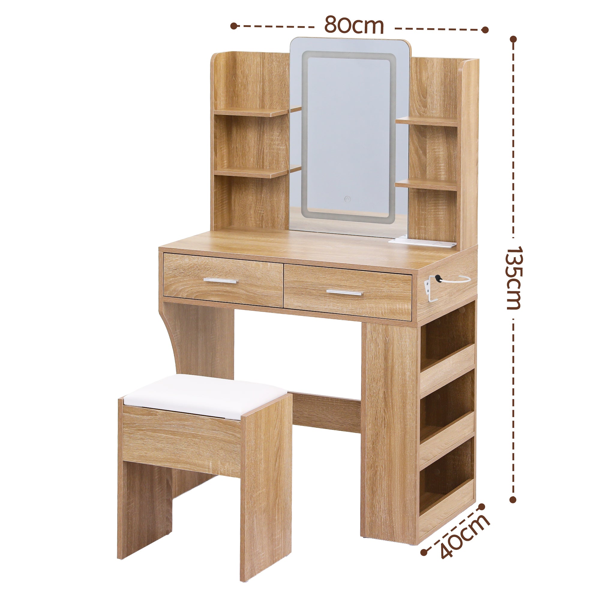 Artiss Dressing Table LED Vanity Desk Set Stool Wood-Furniture > Bedroom > Dressing Vanity &amp; Dressing Tables-PEROZ Accessories