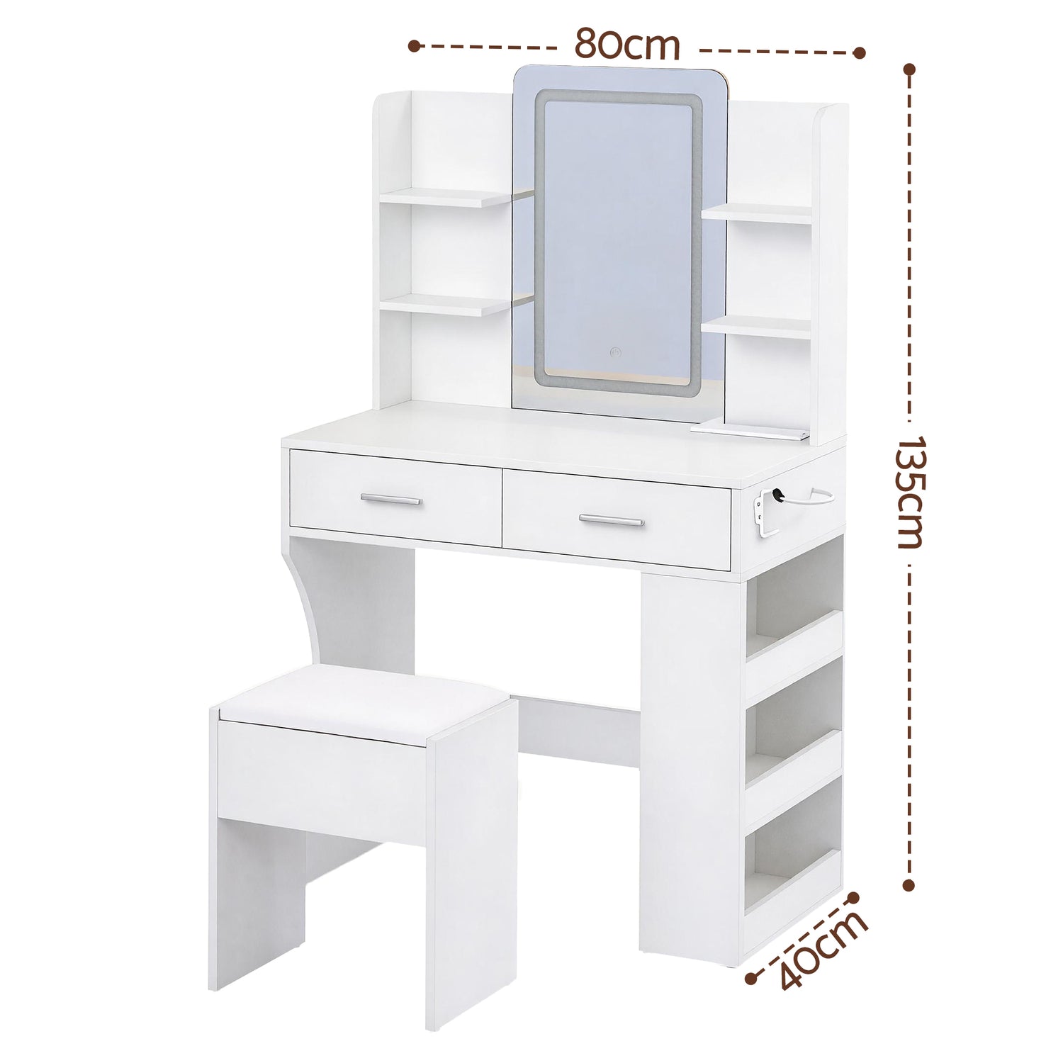 Artiss Dressing Table LED Vanity Desk Set Stool White-Furniture > Bedroom > Dressing Vanity &amp; Dressing Tables-PEROZ Accessories