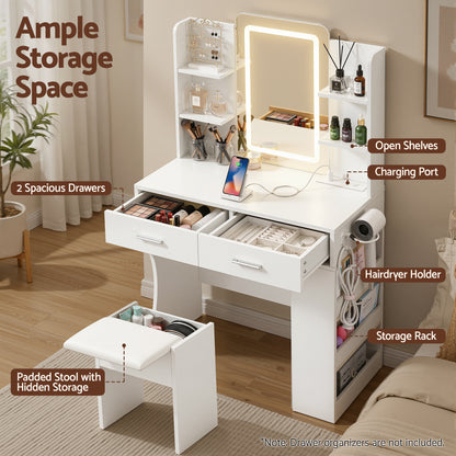 Artiss Dressing Table LED Vanity Desk Set Stool White-Furniture > Bedroom > Dressing Vanity &amp; Dressing Tables-PEROZ Accessories