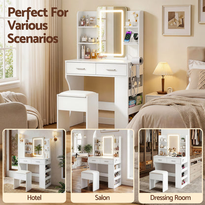 Artiss Dressing Table LED Vanity Desk Set Stool White-Furniture > Bedroom > Dressing Vanity &amp; Dressing Tables-PEROZ Accessories