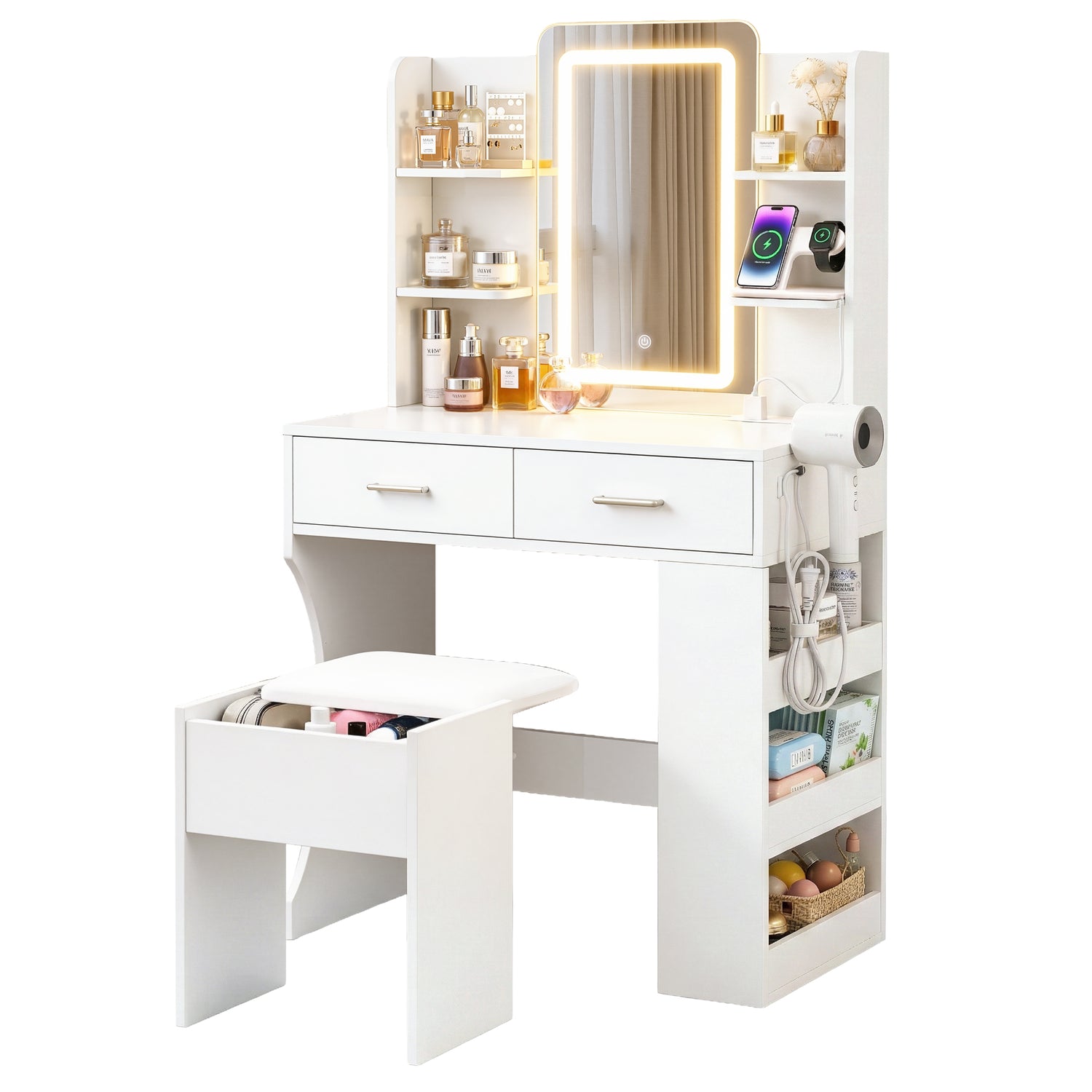 Artiss Dressing Table LED Vanity Desk Set Stool White-Furniture > Bedroom > Dressing Vanity &amp; Dressing Tables-PEROZ Accessories