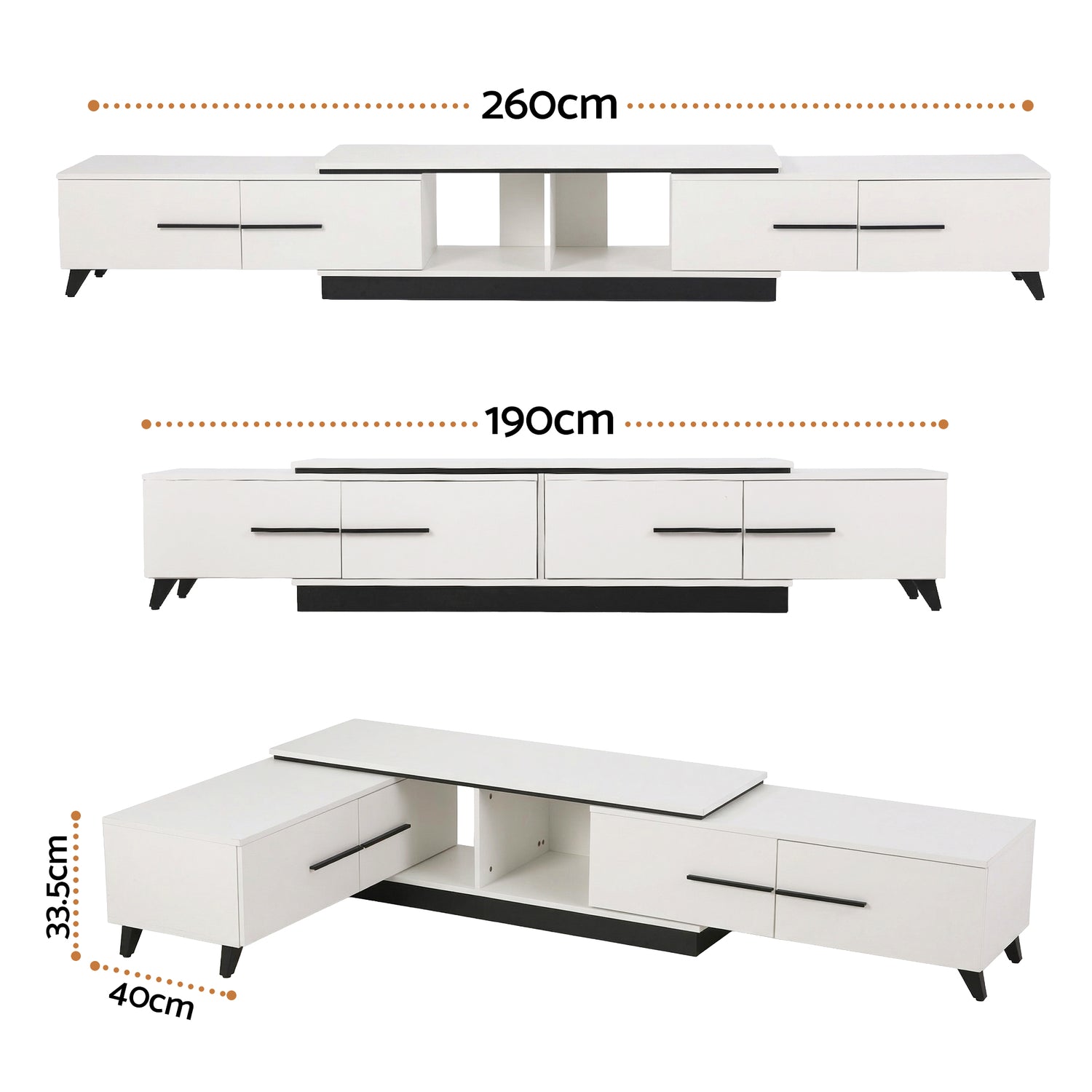 Artiss Extendable TV Cabinet Entertainment Unit Stand White-Furniture > Living Room > TV Units-PEROZ Accessories