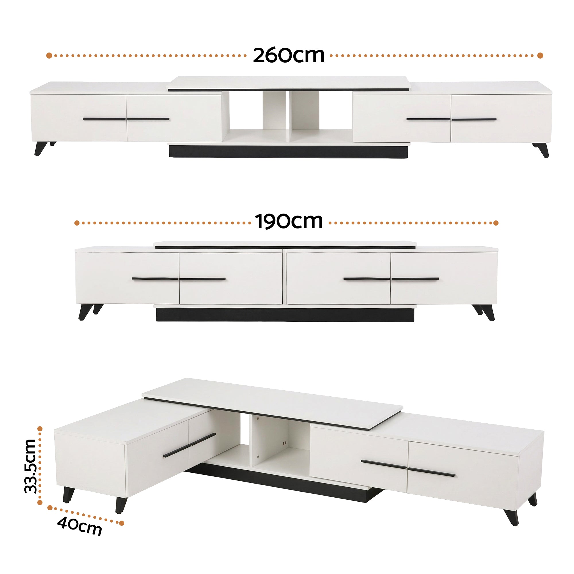 Artiss Extendable TV Cabinet Entertainment Unit Stand White-Furniture > Living Room > TV Units-PEROZ Accessories
