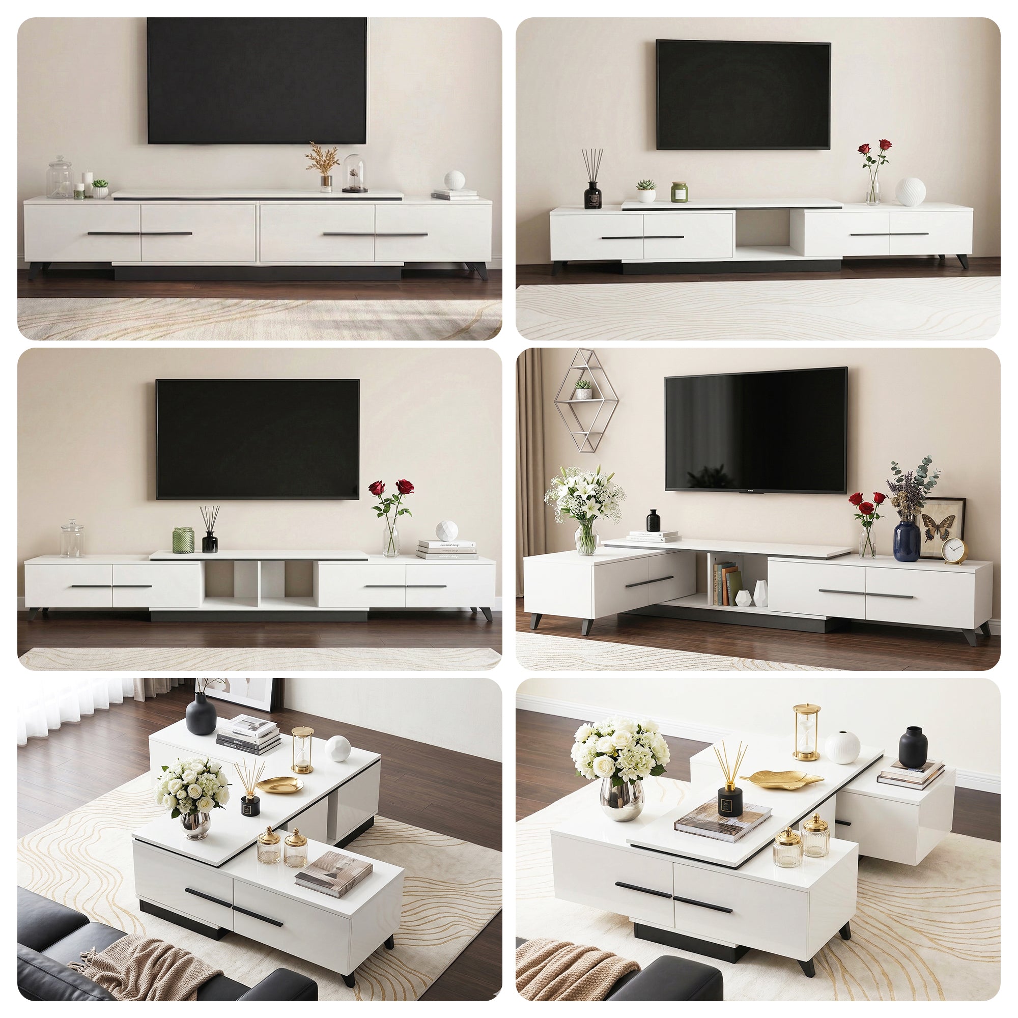 Artiss Extendable TV Cabinet Entertainment Unit Stand White-Furniture > Living Room > TV Units-PEROZ Accessories