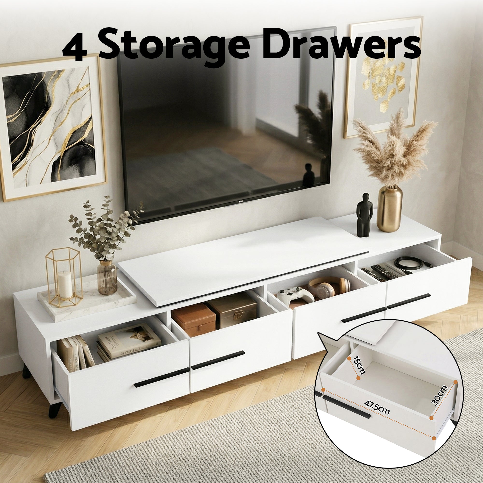 Artiss Extendable TV Cabinet Entertainment Unit Stand White-Furniture > Living Room > TV Units-PEROZ Accessories