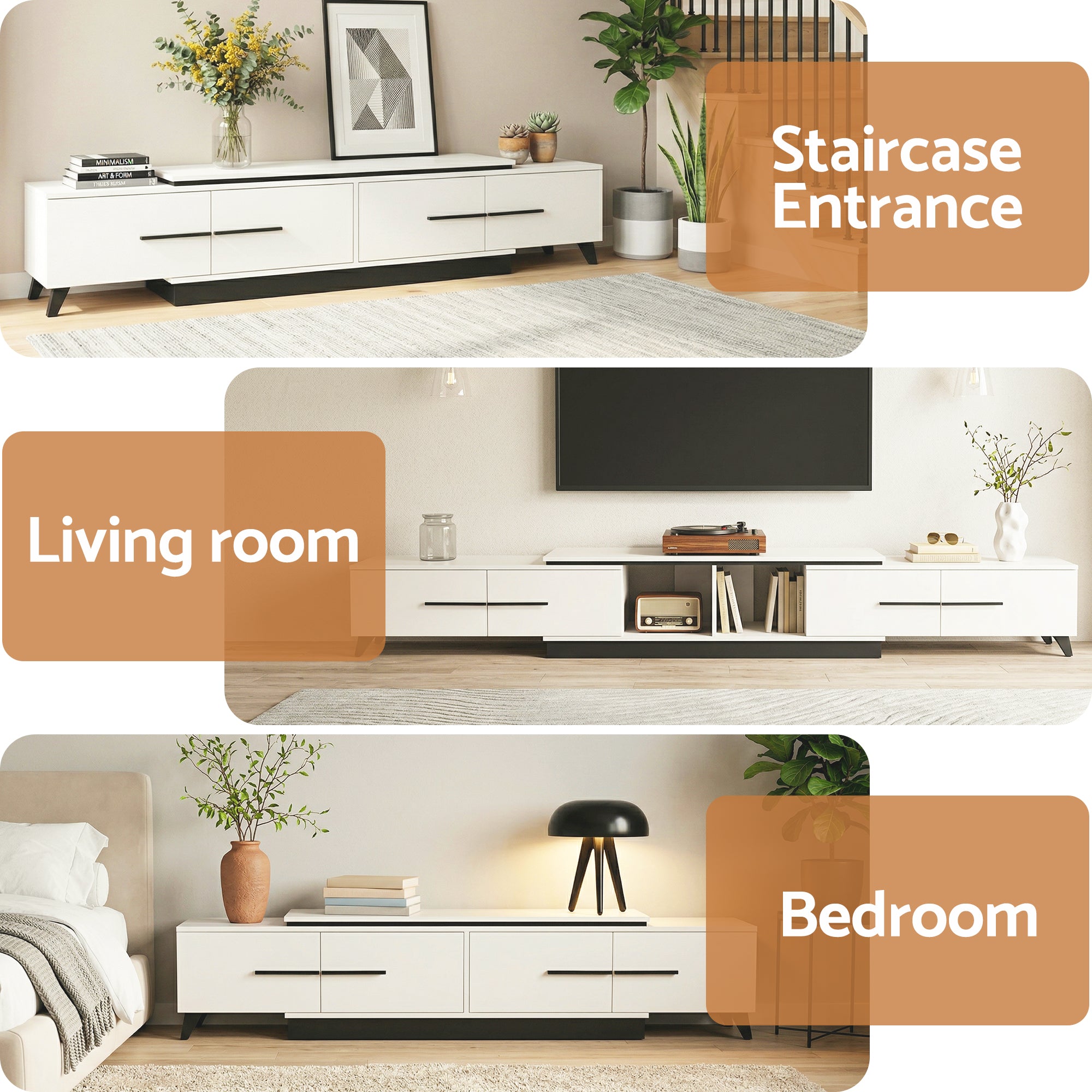 Artiss Extendable TV Cabinet Entertainment Unit Stand White-Furniture > Living Room > TV Units-PEROZ Accessories