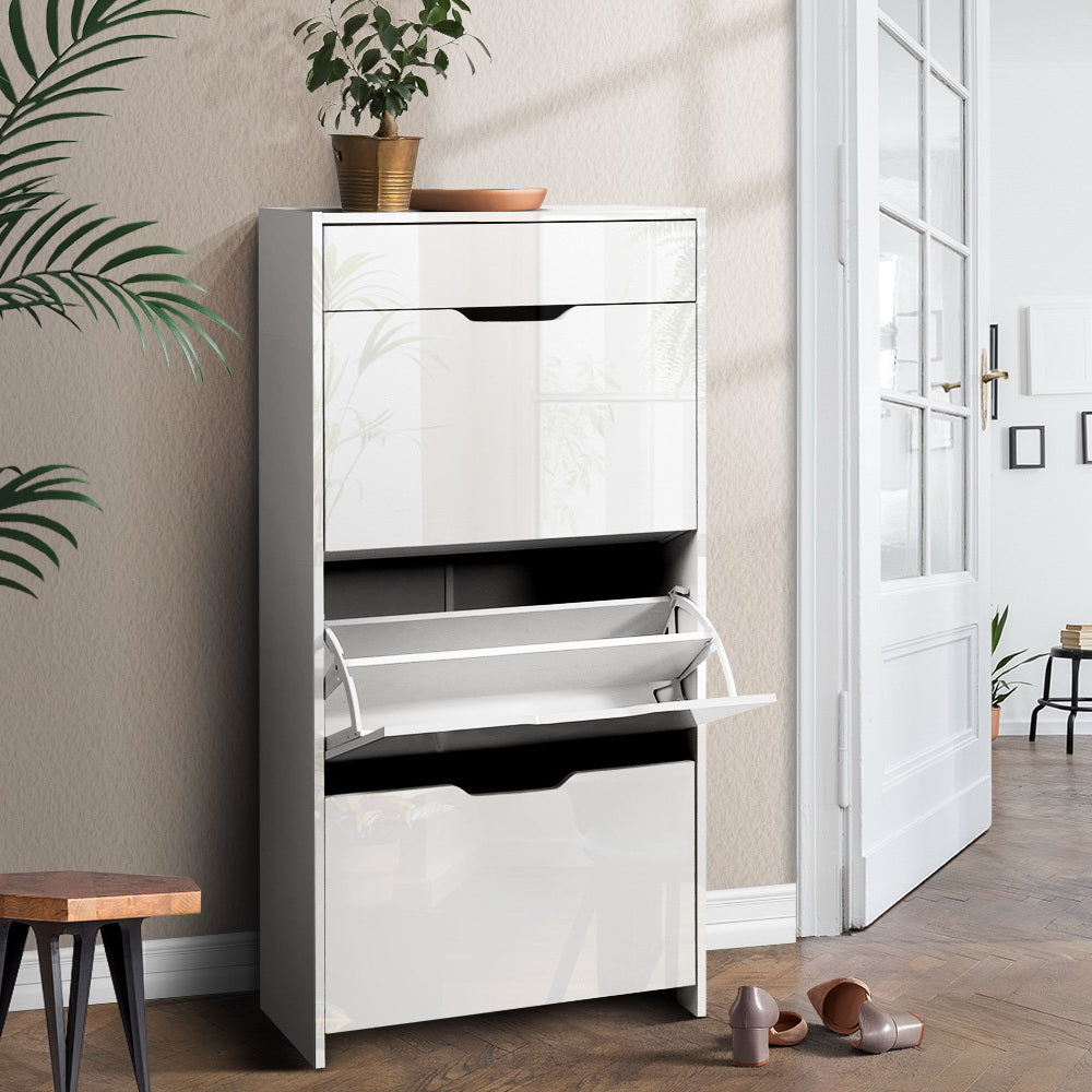 Artiss Shoe Rack Cabinet 24 Pairs White Luna-Shoe Storage Cabinets-PEROZ Accessories