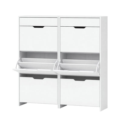 Artiss 2x Shoe Cabinet Organiser 3 Flip Drawer High Gloss White