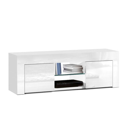 Artiss 130cm High Gloss TV Stand Entertainment Unit Storage Cabinet Tempered Glass Shelf White-Entertainment Units-PEROZ Accessories