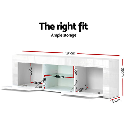 Artiss 130cm High Gloss TV Stand Entertainment Unit Storage Cabinet Tempered Glass Shelf White-Entertainment Units-PEROZ Accessories