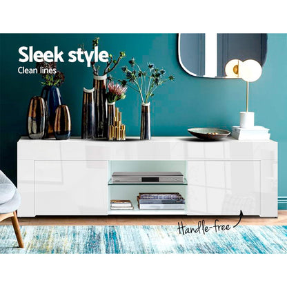 Artiss 130cm High Gloss TV Stand Entertainment Unit Storage Cabinet Tempered Glass Shelf White-Entertainment Units-PEROZ Accessories